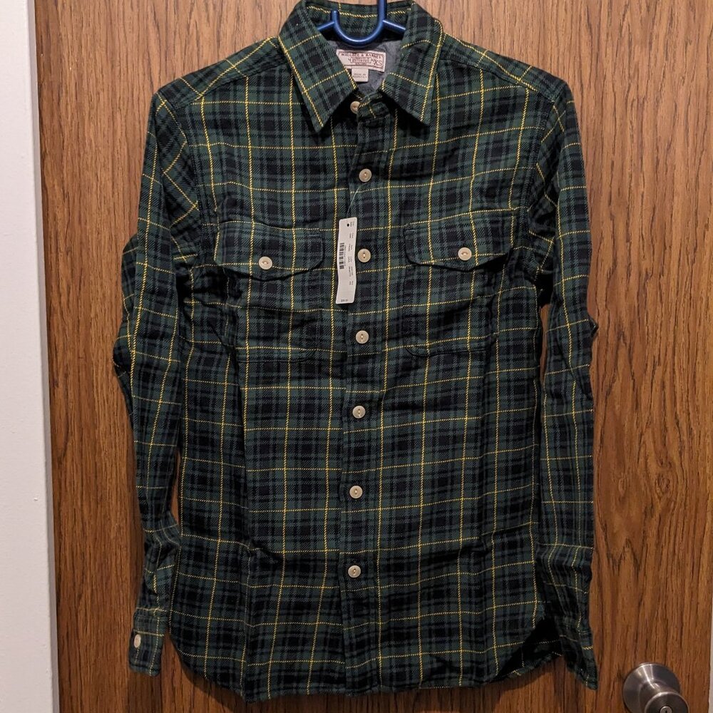 J. Crew Wallace & Barnes Long Sleeve Plaid Flannel Shirt Green Gold Black XS